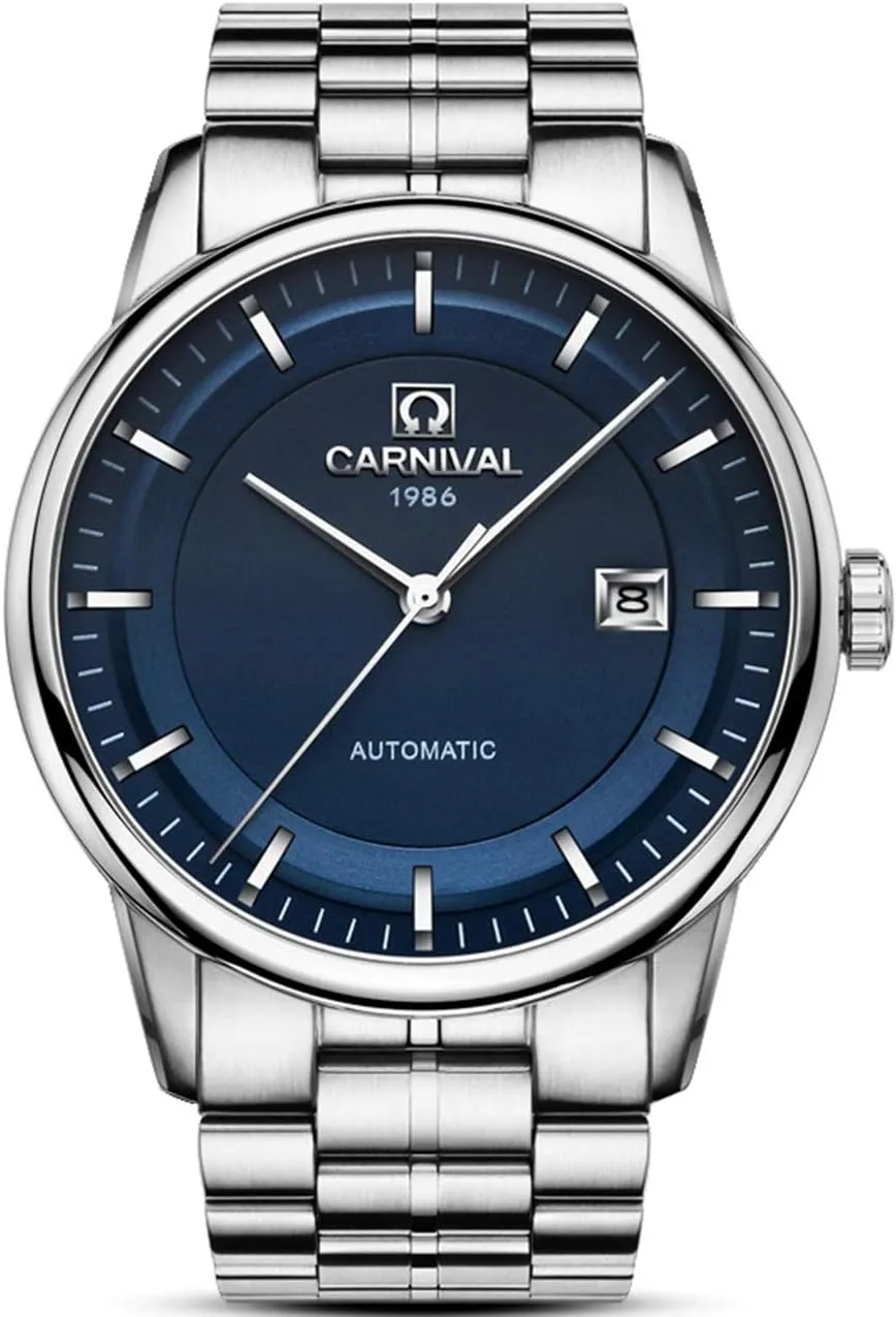 Silver Stainless Steel Waterproof with Date MASTOP helper skip smell Men's Minimalist Business Watch Automatic Mechanical 