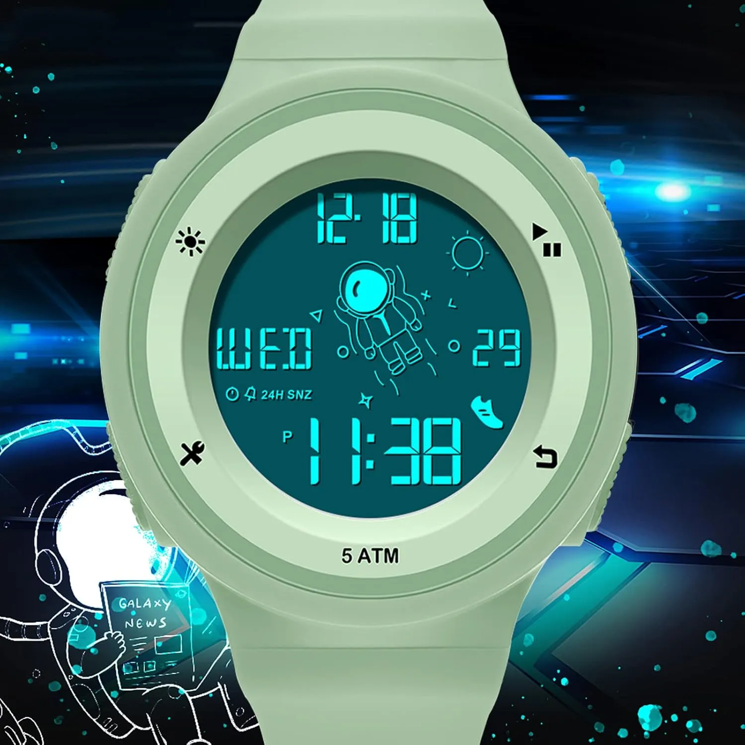 Simple Digital Watch for Women and Men findtime Digital Electronic Watches Sports 5ATM Waterproof Watch Dual Time Display Luminous Wristwatch with Countdown Stopwatch tentacle walrus haphazard Calendar Alarm 
