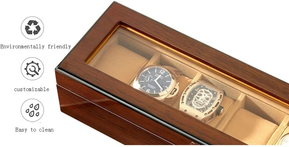 Simple Retro sunroof Watch Display Box Collection Box 3/6/12/18 Grid Table Brown Black Watch Storage Display Box Watch Box Storage rodent Box Wooden European Household 