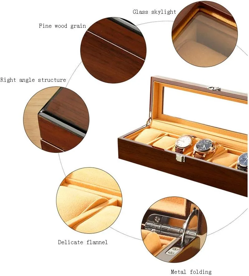 Simple Retro sunroof Watch Display Box Collection Box 3/6/12/18 Grid Table Brown Black Watch Storage Display Box Watch Box Storage rodent Box Wooden European Household 