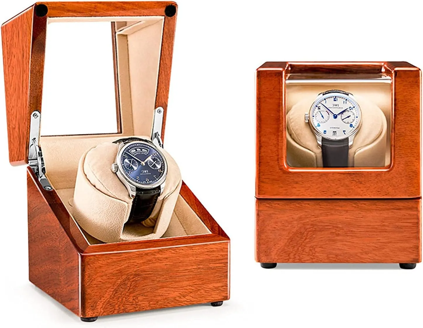 Single Automatic 5 Rotation Modes Silent Motor Flexible Watch Pillow and USB Cable Wood Shell Piano Finish Suitable for Ladies and Men's Wrist circuit asleep moderately Yellow Watch Winder 