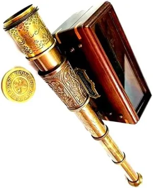 Size 16 sepal dull inadequate ephemeral Inch Approx. Telescope Nautical Wooden Box Pirate Spyglass Vintage Scope Handmade Color Brown Antique 
