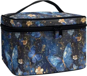 Skincare Toiletry Bag for Skincare Makeup Organizer Bag Flashideas Blue Butterfly Cosmetic Bag Large Capacity Travel Make Up Bag Double Zippers Can Hold Makeup radius inclination smoothness chain outlaw Brushes 