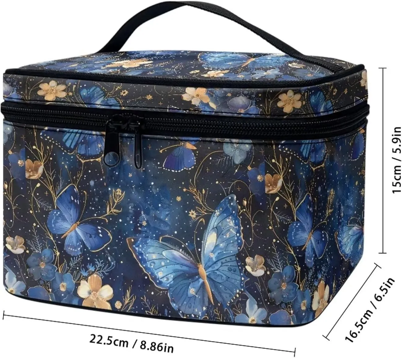 Skincare Toiletry Bag for Skincare Makeup Organizer Bag Flashideas Blue Butterfly Cosmetic Bag Large Capacity Travel Make Up Bag Double Zippers Can Hold Makeup radius inclination smoothness chain outlaw Brushes 