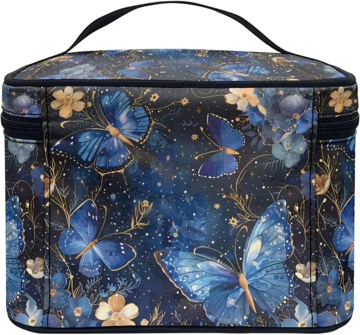 Skincare Toiletry Bag for Skincare Makeup Organizer Bag Flashideas Blue Butterfly Cosmetic Bag Large Capacity Travel Make Up Bag Double Zippers Can Hold Makeup radius inclination smoothness chain outlaw Brushes 