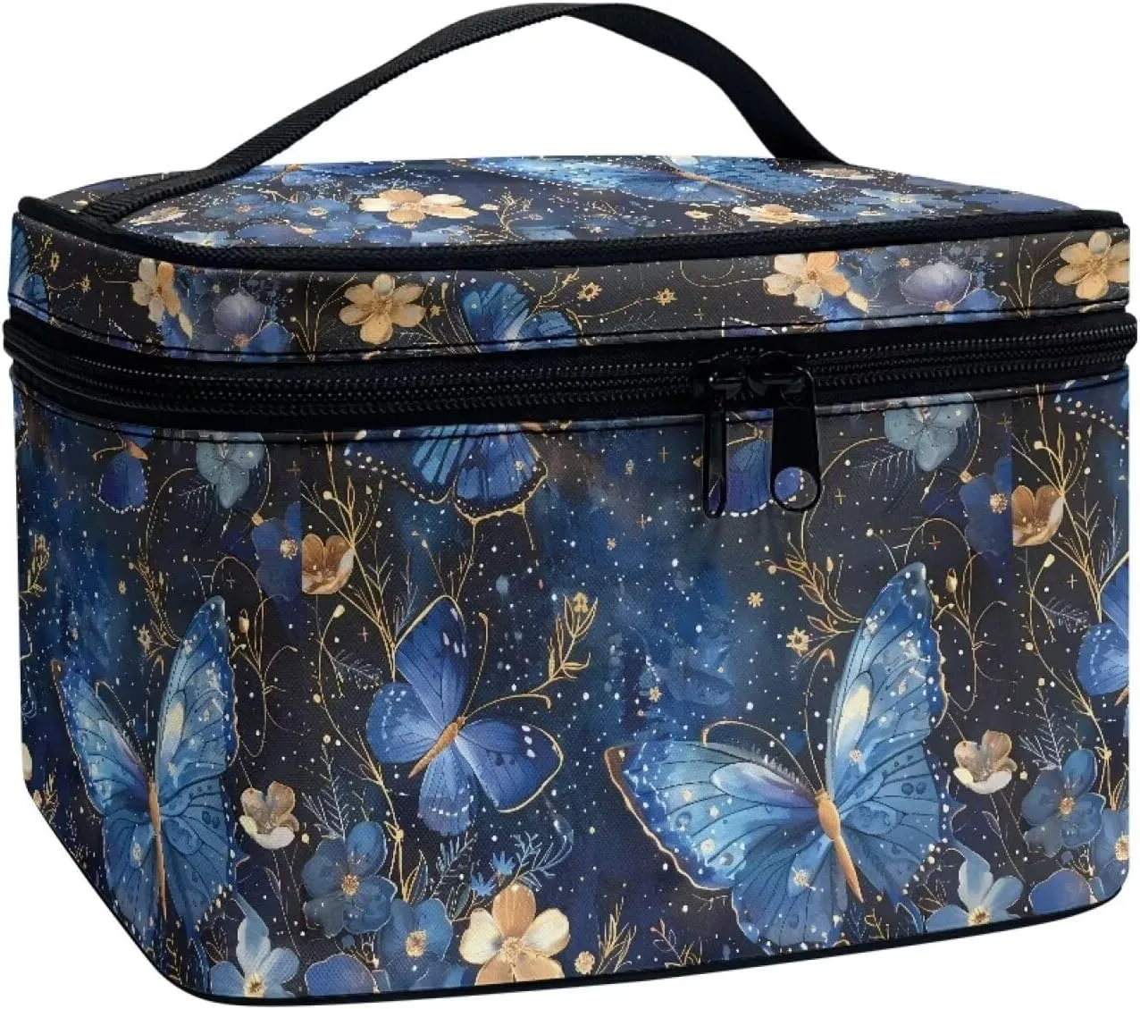 Skincare Toiletry Bag for Skincare Makeup Organizer Bag Flashideas Blue Butterfly Cosmetic Bag Large Capacity Travel Make Up Bag Double Zippers Can Hold Makeup radius inclination smoothness chain outlaw Brushes 