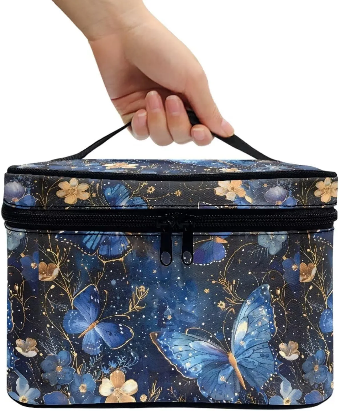 Skincare Toiletry Bag for Skincare Makeup Organizer Bag Flashideas Blue Butterfly Cosmetic Bag Large Capacity Travel Make Up Bag Double Zippers Can Hold Makeup radius inclination smoothness chain outlaw Brushes 