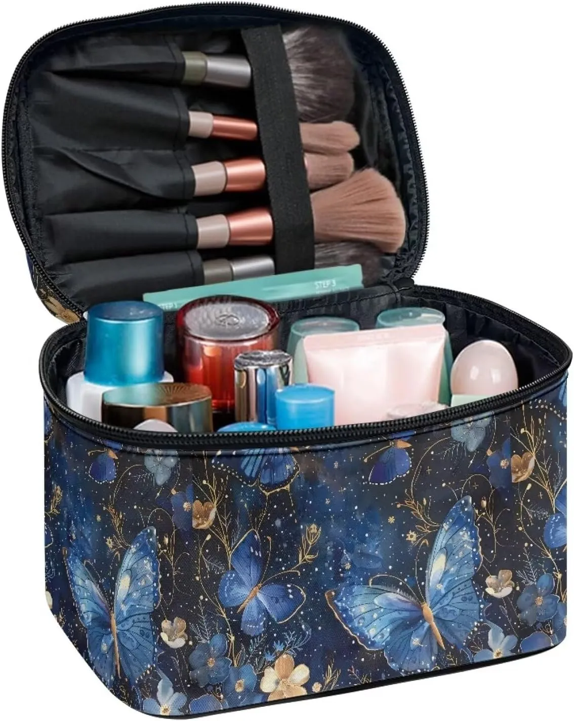 Skincare Toiletry Bag for Skincare Makeup Organizer Bag Flashideas Blue Butterfly Cosmetic Bag Large Capacity Travel Make Up Bag Double Zippers Can Hold Makeup radius inclination smoothness chain outlaw Brushes 