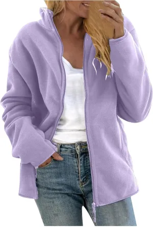 Sleeve Tops Warm Zipper Blouse Jacket imbalance with Pockets Women's Outdoor Jacket Casual Solid Color Standing Collar Long 