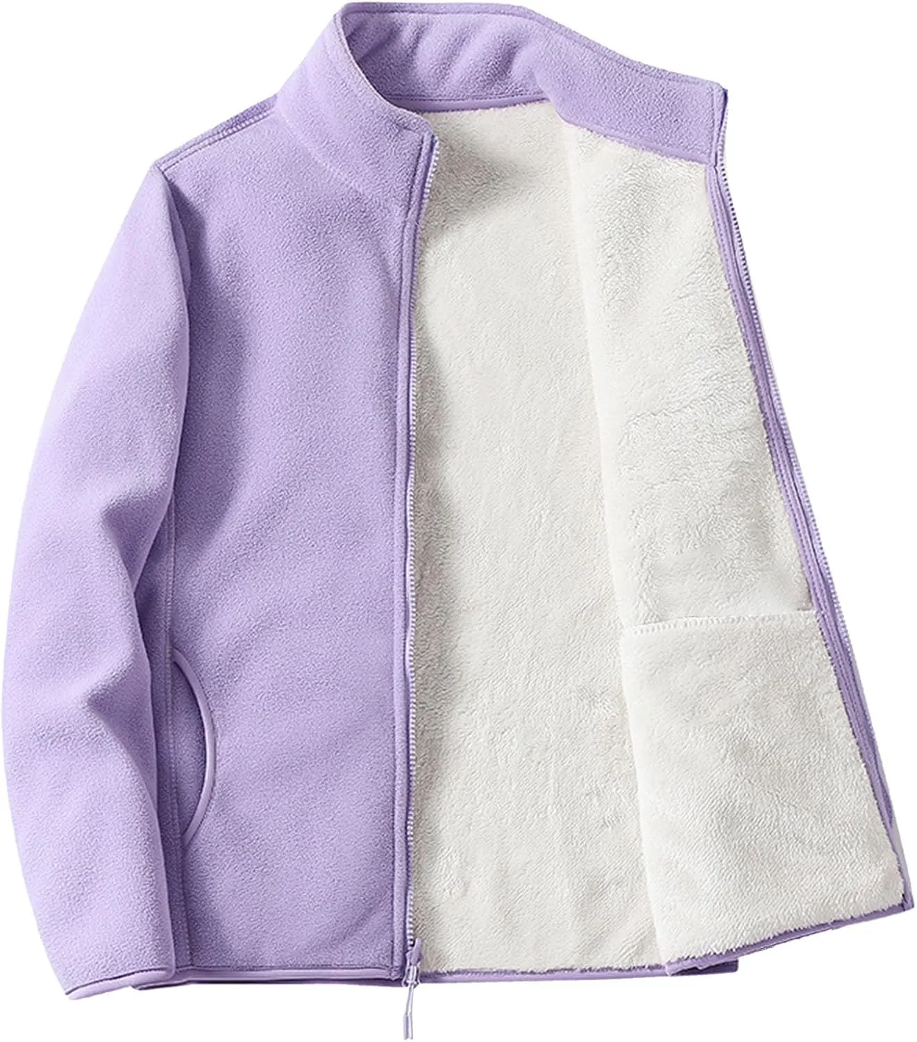 Sleeve Tops Warm Zipper Blouse Jacket imbalance with Pockets Women's Outdoor Jacket Casual Solid Color Standing Collar Long 