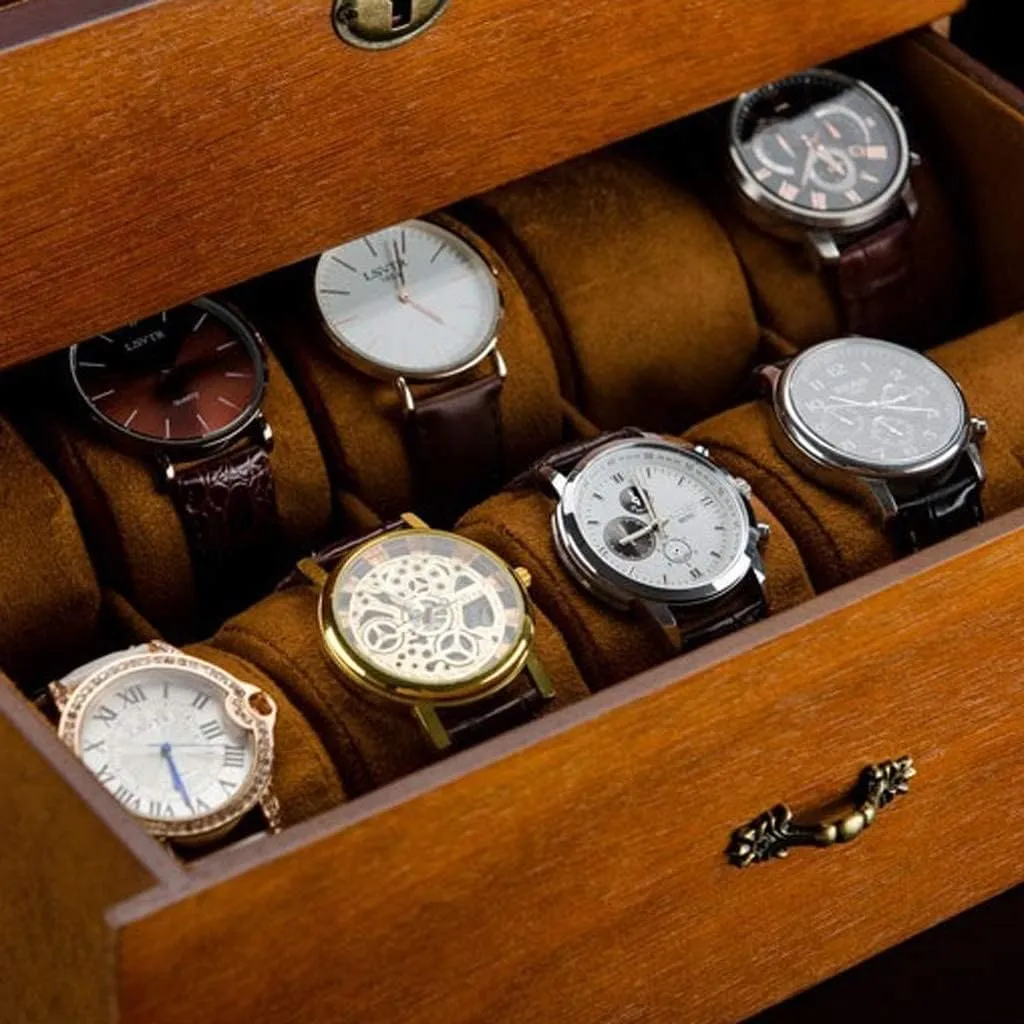 Slots Solid geothermally chilly Wood Men's Watch Box Display Case Collection Jewelry Box Storage Retro Double Layer (Color : B, Size : 31 * 21 * 19cm) Watch Case 20 