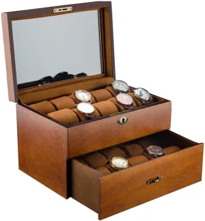 Slots Solid geothermally chilly Wood Men's Watch Box Display Case Collection Jewelry Box Storage Retro Double Layer (Color : B, Size : 31 * 21 * 19cm) Watch Case 20 