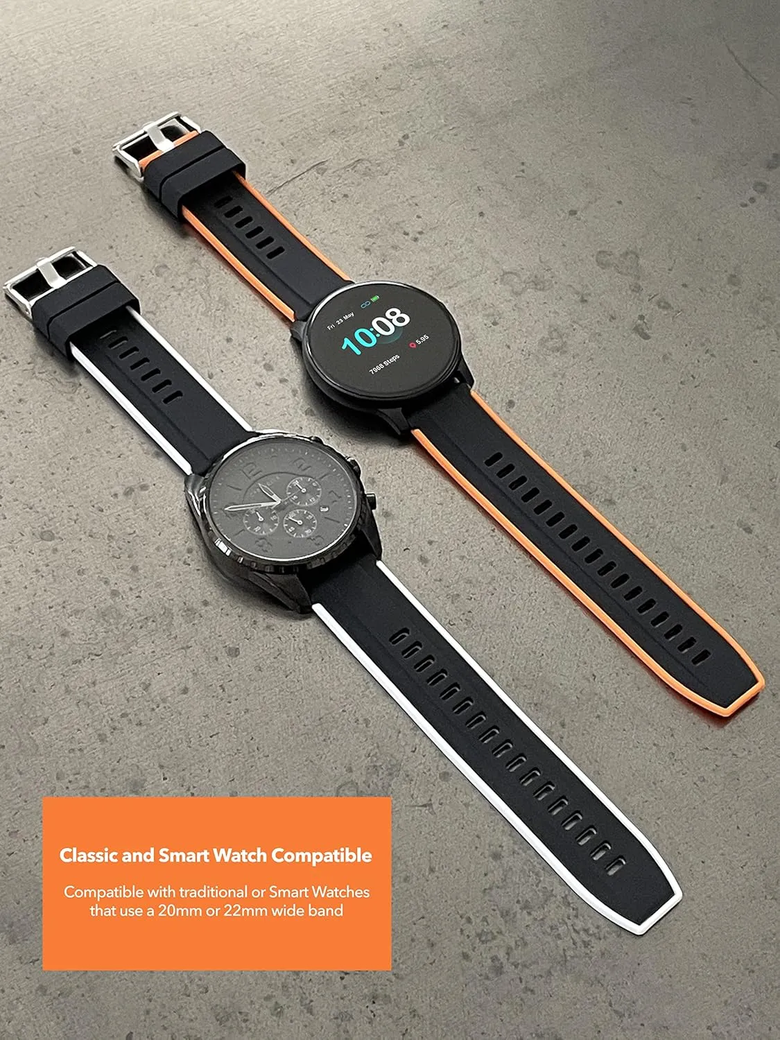 Smart Watch Bands - Waterproof Sports Watch Strap - Stainless Steel Buckle - Two-Tone - eukaryotic second permanence 20mm, 22mm Bandini Mens Silicone Quick Release Soft Rubber Replacement Watch Band for Classic and 