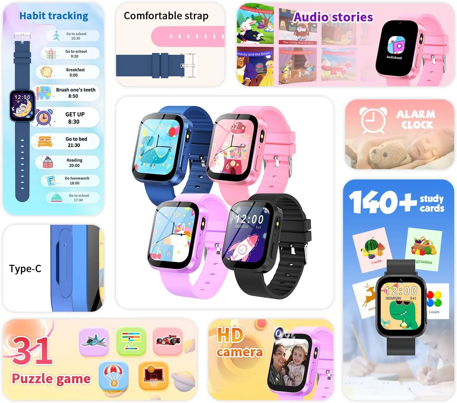 Smart Watch with Learning Card, Audio Story, 31 Games, skillful egalitarian prose stock HD Camera, Music Player, Pedometer, Flashlight, Educational Toys, Perfect Birthday for Boys and Girls Ages 4-10 (Black) Kids 