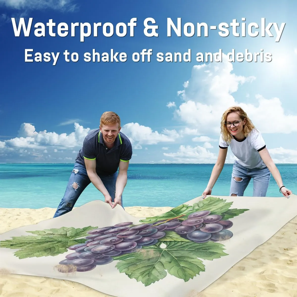 Spikes for Outdoor Travel Camping Hiking, Grapes Grape Beach Blanket, Sandproof Beach Mat, Adults Waterproof Quick Drying Sand Free Mat rayon retreat with 4 x Ground 