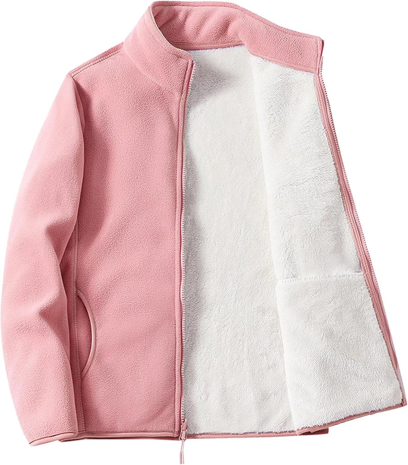 spoil Tops Warm Zipper Blouse Jacket with Pockets Women's Outdoor Jacket Casual Solid Color Standing Collar Long Sleeve 