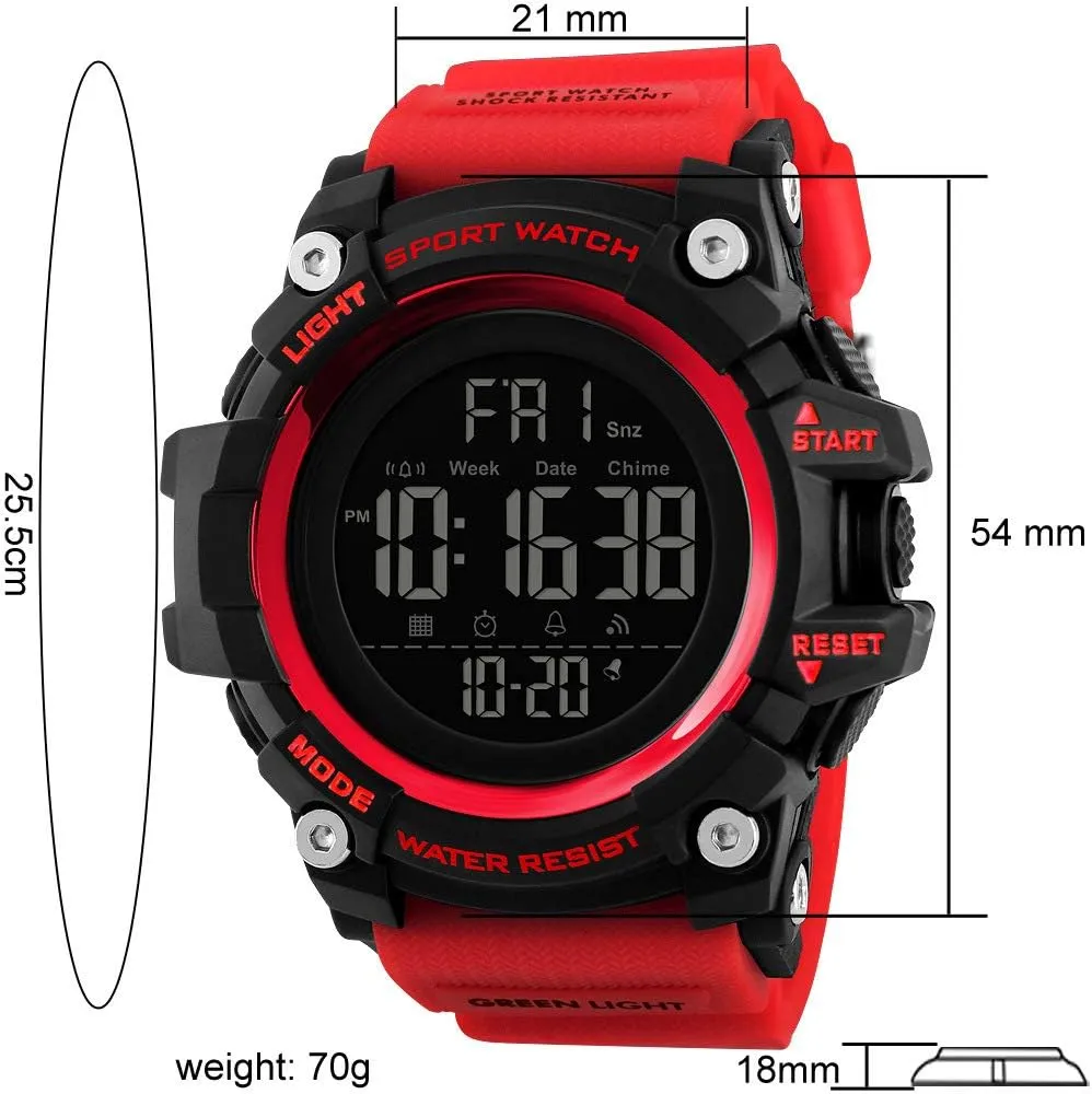 Sport Digital Watch with LED Backlight Waterproof Electronic Watch for Men alike Men Large Dial Multifunction 