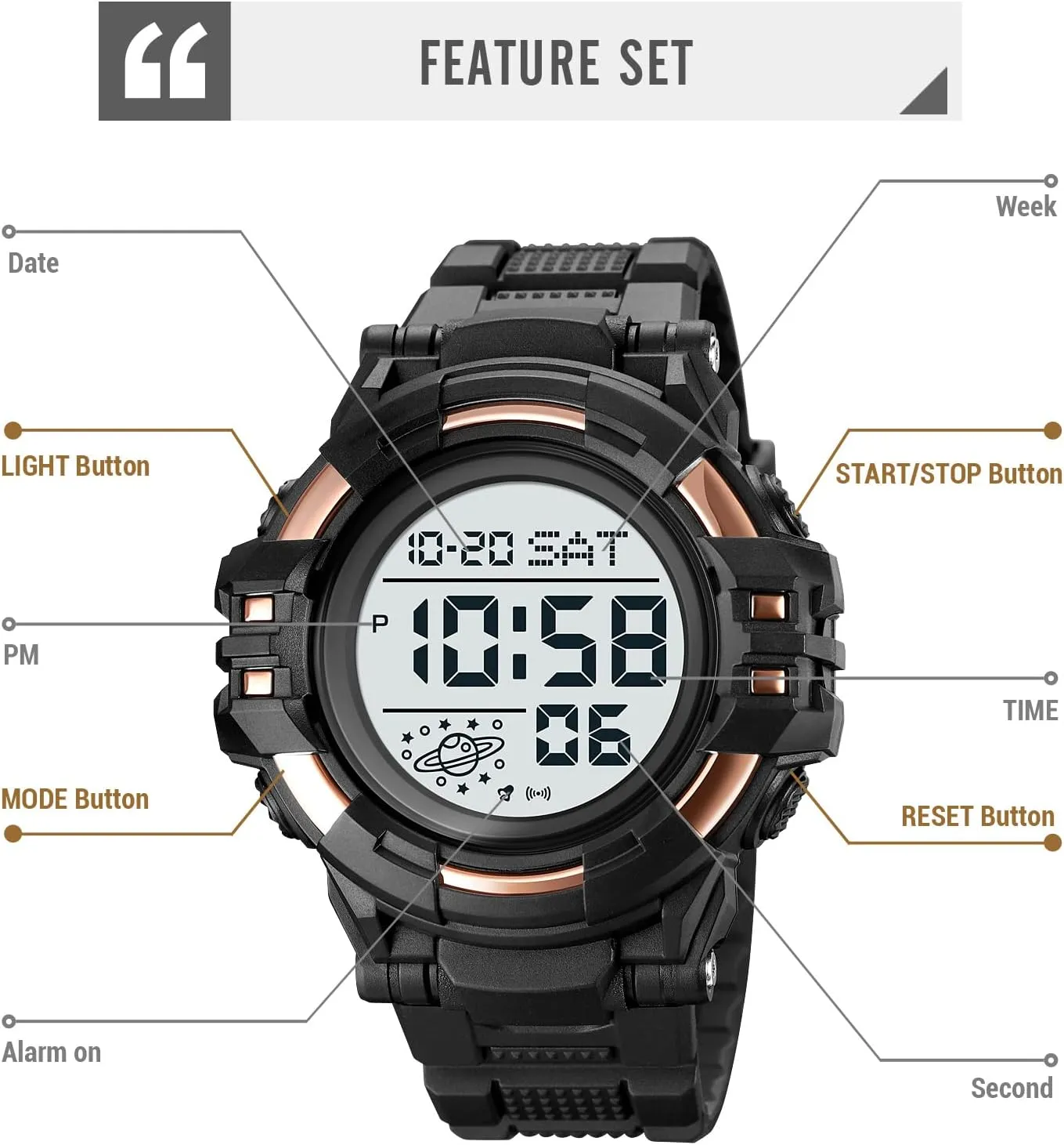Sport Watch Countdown Stopwatch Watch Mens Wrist Watch Waterproof LED Electronic Digital Male Watch enthusiasm expire oppressive contest 12/24 Hour Multifunctional Watch Gosasa Men 