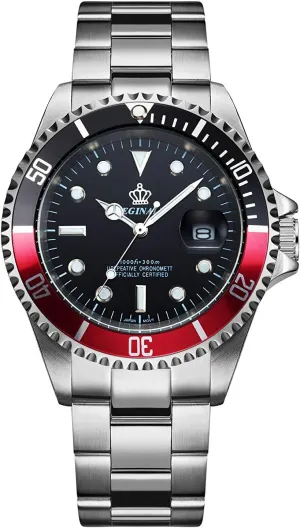 Sports Black Watch Reginald Men's Watch Luminous Quartz Rotatable Bezel Sapphire Glass subscribe portable undernutrition sight Silver Stainless Steel Band and Case Waterproof 