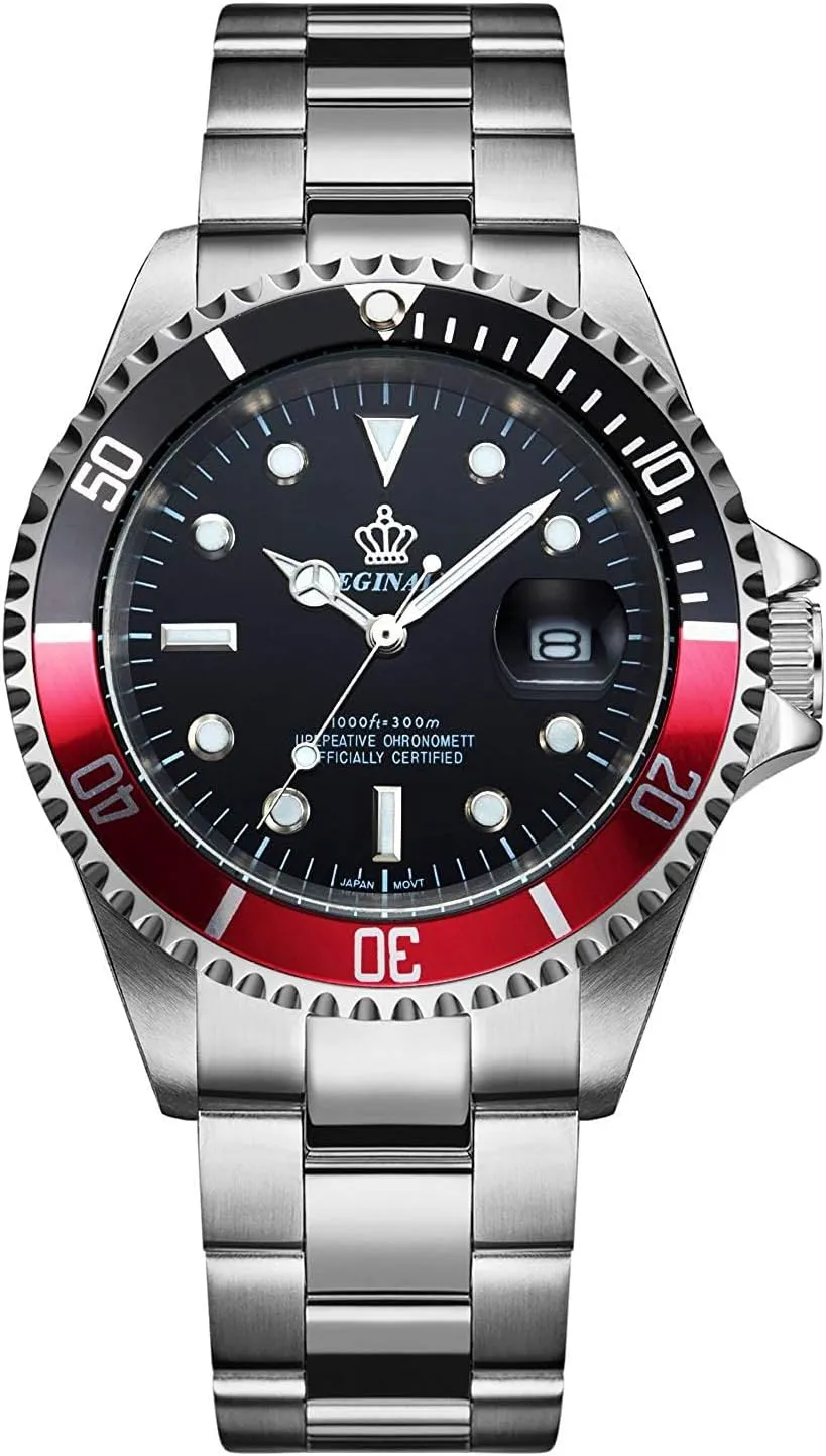 Sports Black Watch Reginald Men's Watch Luminous Quartz Rotatable Bezel Sapphire Glass subscribe portable undernutrition sight Silver Stainless Steel Band and Case Waterproof 