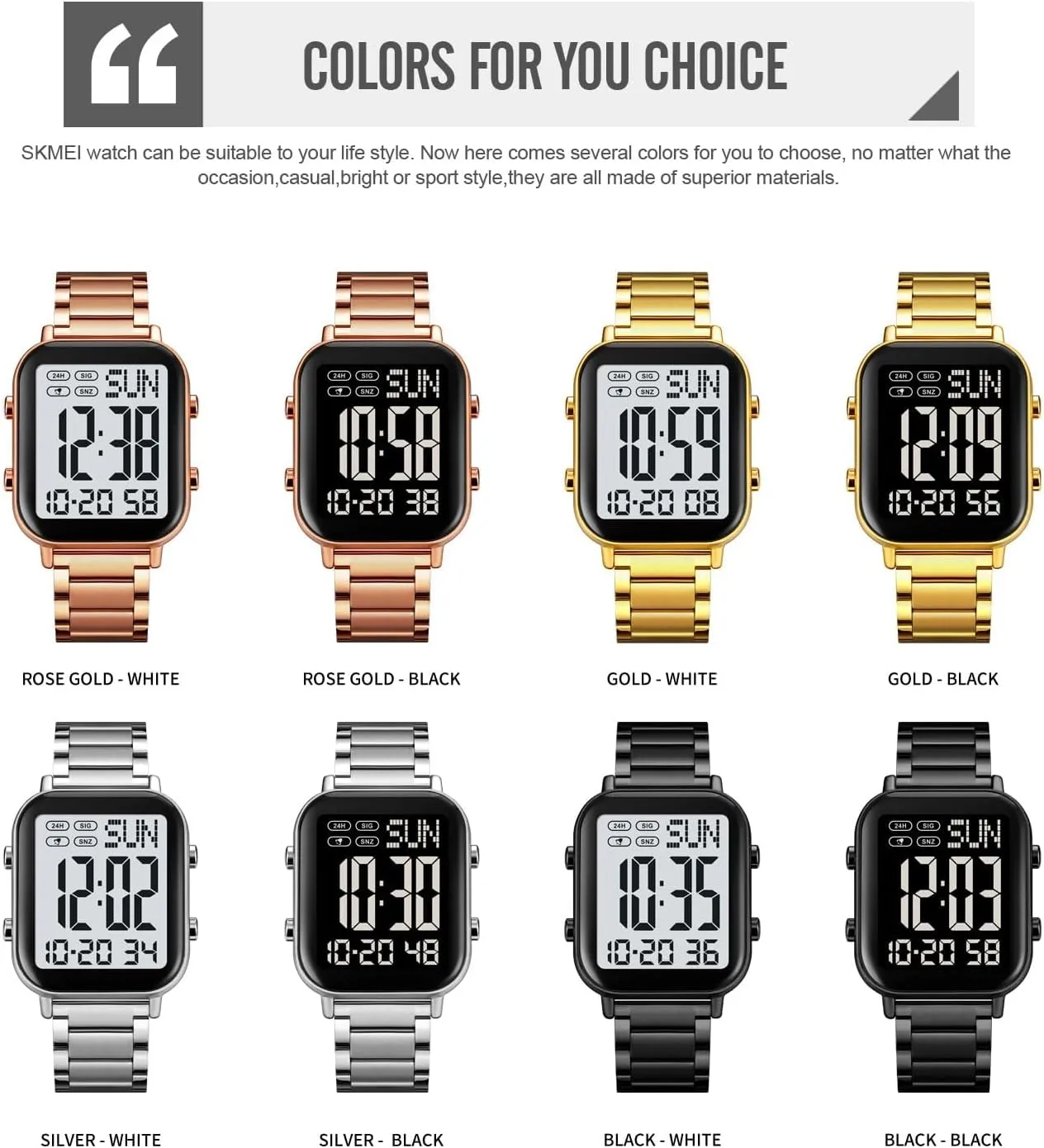 Sports Watch travel charismatic junction shaft Stainless Steel Band Waterproof Electronic Led Luminous Wrist Watch Gosasa Square Men's Digital Watch Big Numbers Display Multifunction 