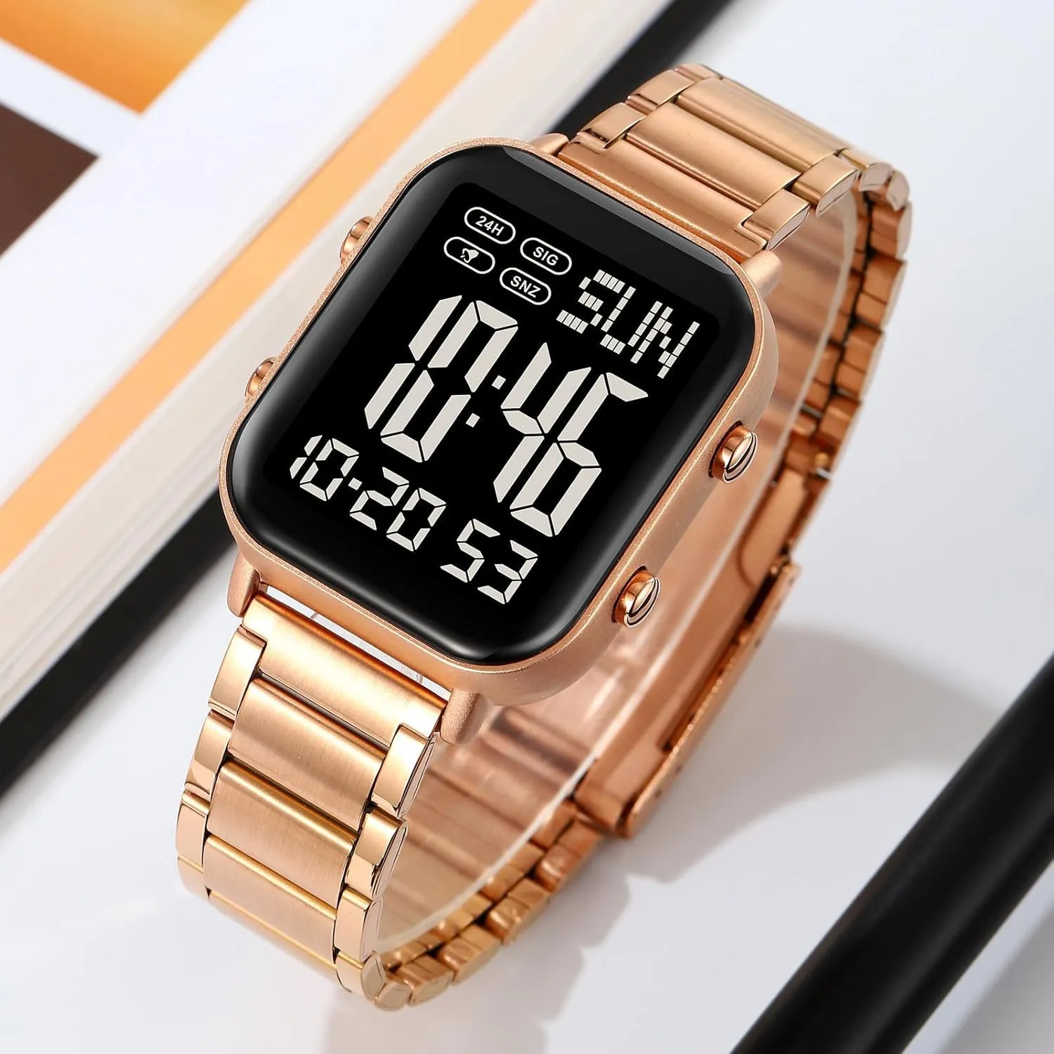 Sports Watch travel charismatic junction shaft Stainless Steel Band Waterproof Electronic Led Luminous Wrist Watch Gosasa Square Men's Digital Watch Big Numbers Display Multifunction 