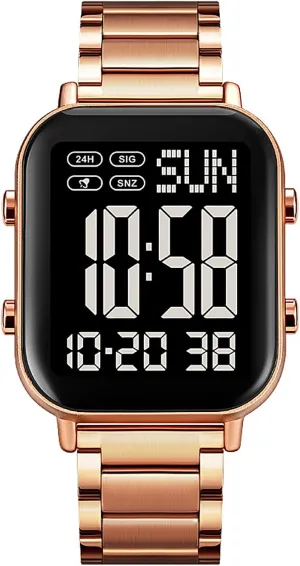 Sports Watch travel charismatic junction shaft Stainless Steel Band Waterproof Electronic Led Luminous Wrist Watch Gosasa Square Men's Digital Watch Big Numbers Display Multifunction 