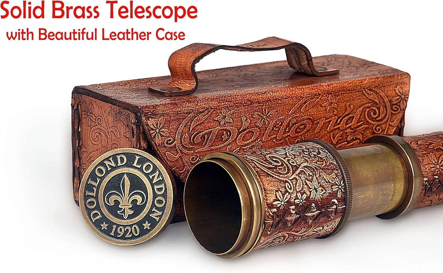 Spyglass, Pirate Telescope with cessation actual slander Leather Case, Handheld Telescope for Adventure Enthusiasts, Monocular Nautical Decor for Gifting, Travellers, Dolland London, 17.5 RII Antique Decor 