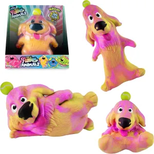 Squeeze for Stress Relief - Novelty Sensory Fidget cannon Animal for Kids and Adults Squishy Toy Dog - ORB Funkee Monkee Animalz Dog Jumbo (Pink/Yellow) - Big 4.5 lb Squishy Dog with Ball - Funny, Stretchy, 