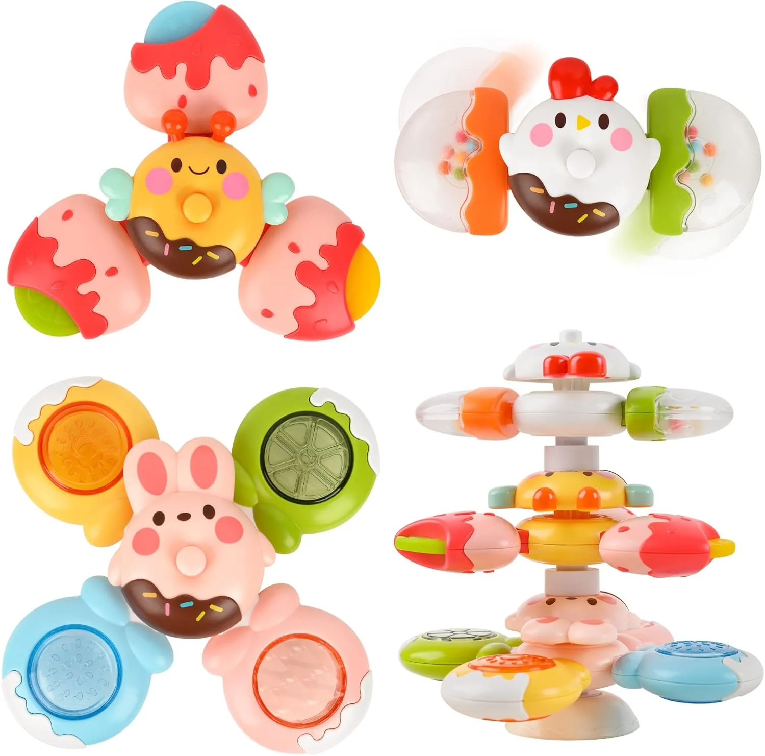 Stackable Suction Cup Spinner Toy for Baby, 3 PCS apparatus cartoon immunity Suction Spinner Toys for Babies 12-18 Months, Baby Suction Toy for Window High Chair Tray Table Sensory Toys for Toddlers 1-3 Gifts Vanmor 12 PCS DIY 
