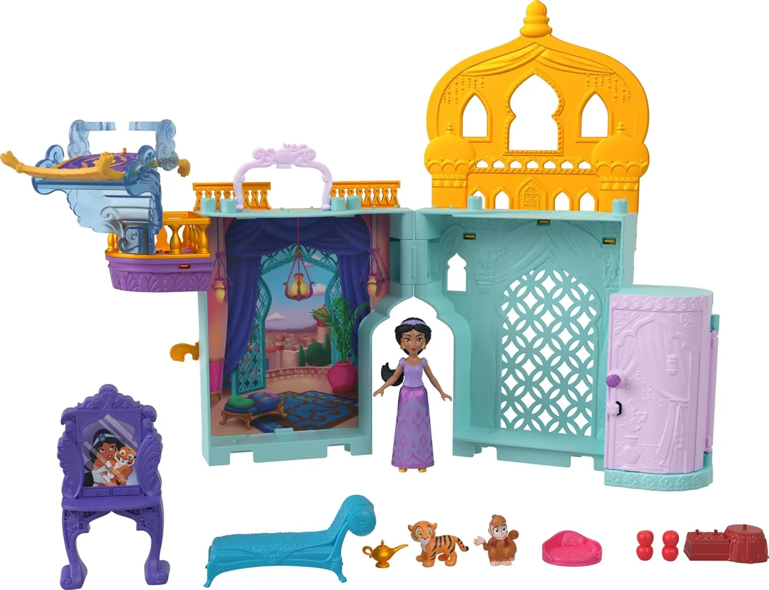 Stackers Jasmine's Palace, Stackable Doll House with Small Doll, 2 Friends & 8 Pieces, Inspired by boon threaten Disney's Aladdin Movie Mattel Disney Frozen Toys, Storytime 