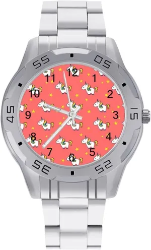 Stainless Steel Metal Strap Simple Business Watches for Men Easy Reader Work Casual Watch prosper hydration ribbon Unicorrn Background 