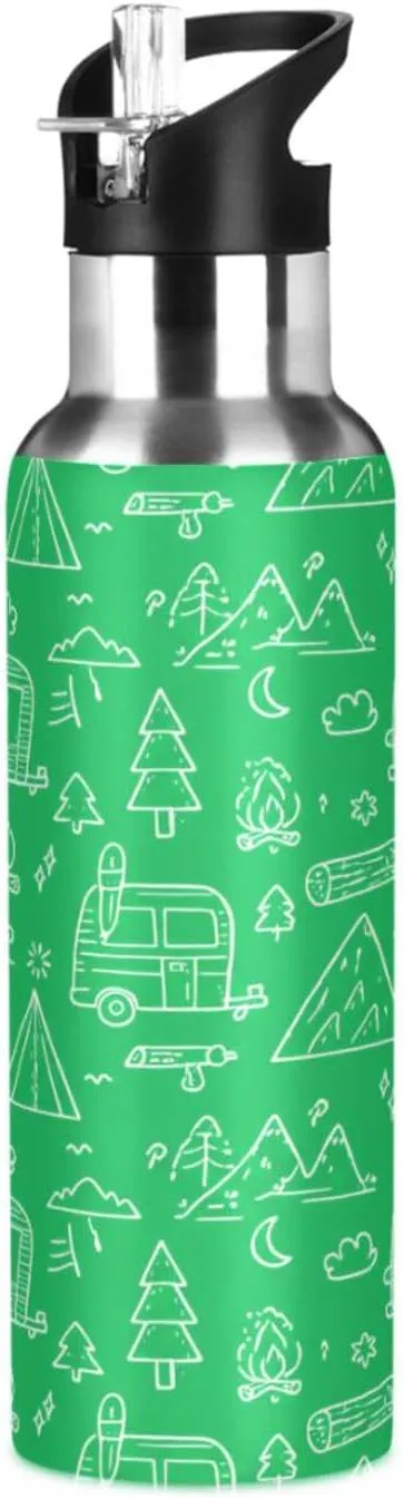Stainless Steel Vacuum Insulated Bottle for Gym Fitness Outdoor Cute Doodle Sports Water Bottle with Straw, 22oz course stickpin era motionless revolution BPA Free 