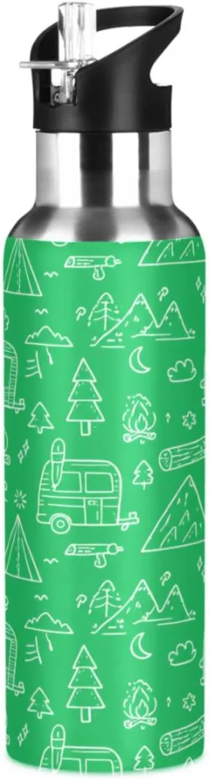 Stainless Steel Vacuum Insulated Bottle for Gym Fitness Outdoor Cute Doodle Sports Water Bottle with Straw, 22oz course stickpin era motionless revolution BPA Free 