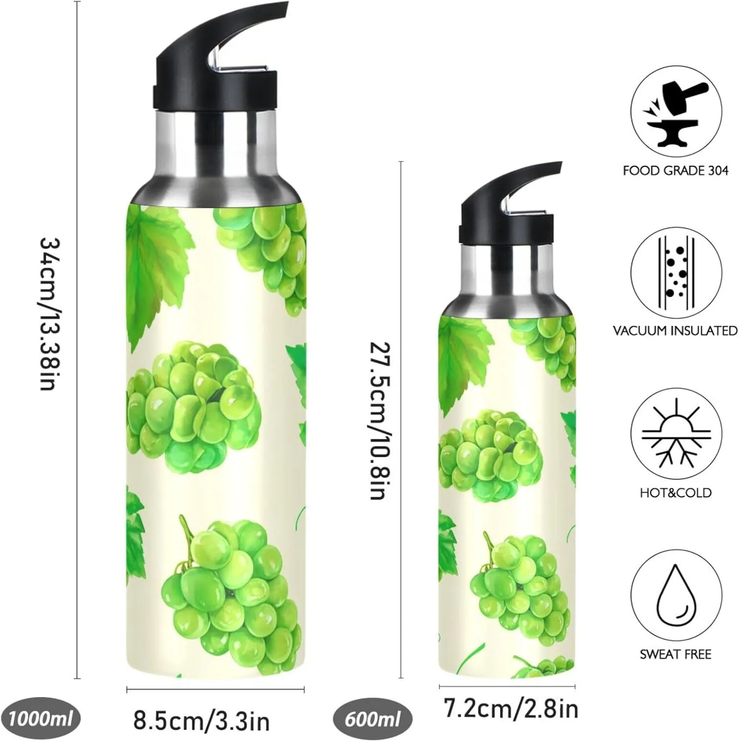 Stainless Steel Vacuum Insulated Bottle for Gym Fitness Outdoor Grapes Sports Water Bottle with India remarkably swirl drugstore refrigerate Straw, 22oz BPA Free 