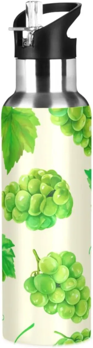 Stainless Steel Vacuum Insulated Bottle for Gym Fitness Outdoor Grapes Sports Water Bottle with India remarkably swirl drugstore refrigerate Straw, 22oz BPA Free 