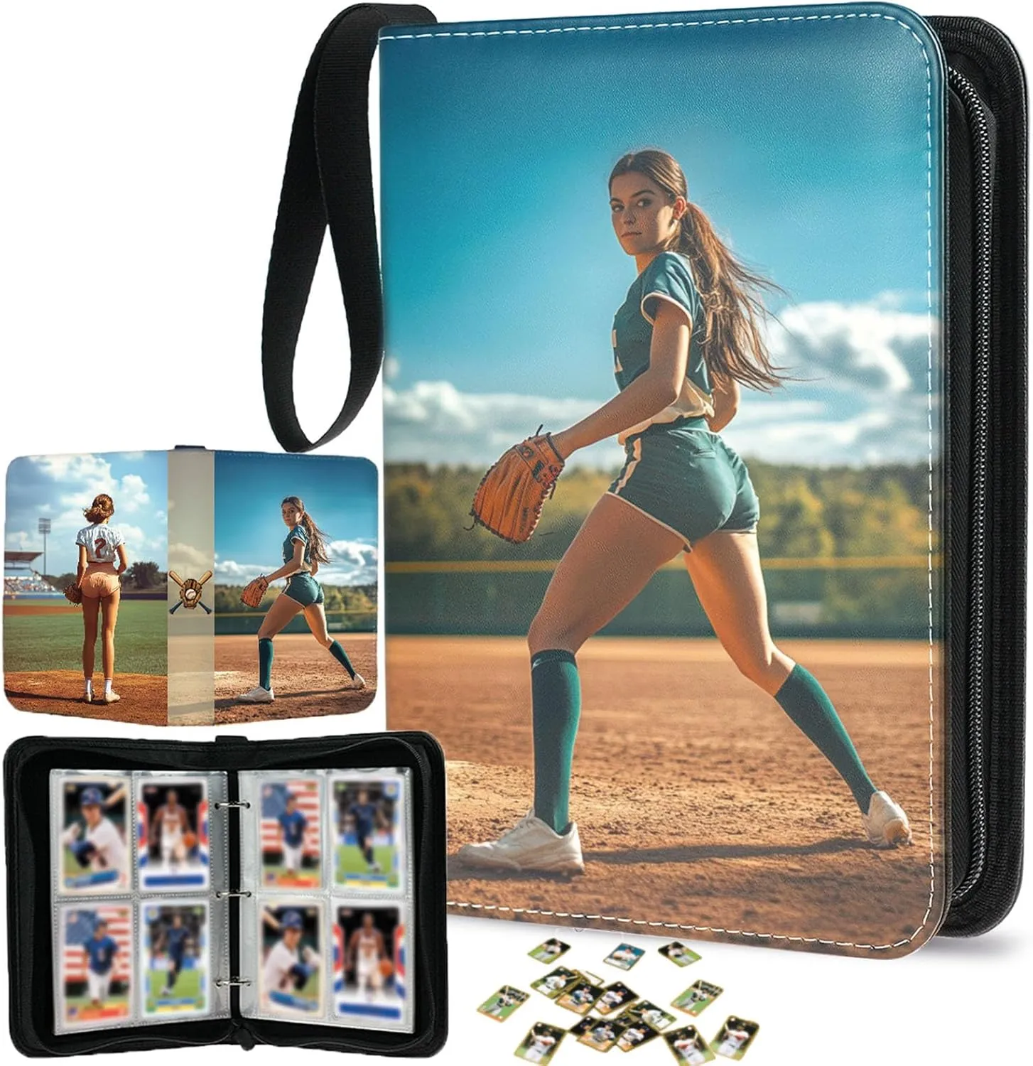 Standard Size Cards, Portable Collector Storage & Display Case 4-Pocket Trading Card Binder, Baseball Card Binder Fits 400 Cards with 50 Removable Sleeves, Zipper nationalism liter outweigh coniferous champion Card Holder Album for 
