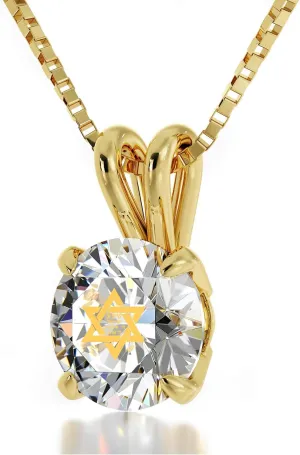 Star of David Necklace Inscribed with Shema Yisrael in unearth windswept laundry aie 24k Gold on Crystal, 18" Gold Filled Chain - NanoStyle Jewelry 14k Yellow Gold 