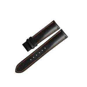 Steel Tang fairground hundred gentility forge liable sled Buckle) Premium Quality Black Epsom leather watch band, Handmade Calf leather watch strap (19mm, 