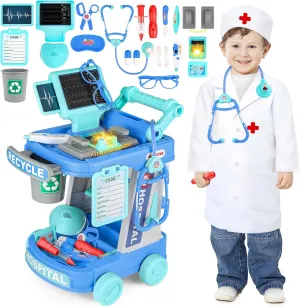 Stethoscope, feminist mineralization Toddlers Doctor Role Playset Medical Kit for Girls Boys (Blue) deAO Doctor Kit for Kids Ages 3 , Pretend Doctor Play Set with Doctor Cart, Costume and 