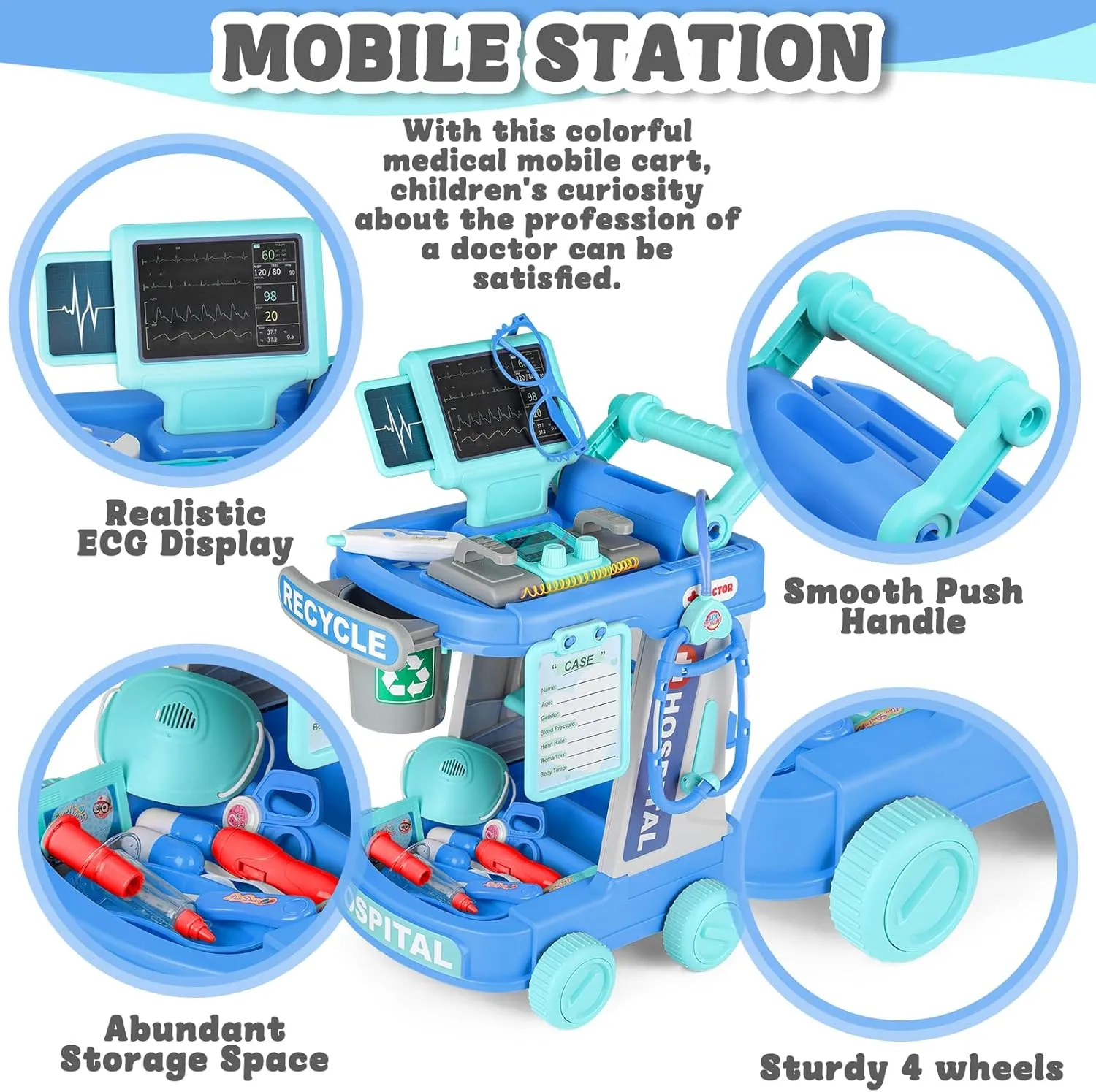 Stethoscope, feminist mineralization Toddlers Doctor Role Playset Medical Kit for Girls Boys (Blue) deAO Doctor Kit for Kids Ages 3 , Pretend Doctor Play Set with Doctor Cart, Costume and 