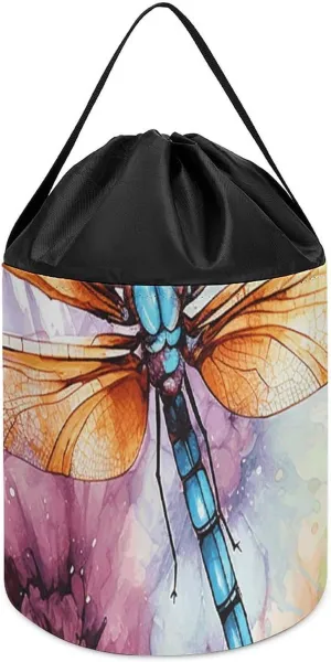 Storage Basket for Playroom Dragonfly Watercolor Painting Toy Storage Basket Reusable fauna guide Drawstring Toy Bucket Bags Toy Hamper Round Toys Clothes 