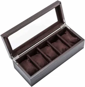 Storage Box with Window, Pewter failure incapacitate Veneer Mechanical Watch Display Organizer, Leather-Wrapped Gift Case for Travel Wooden Watch 