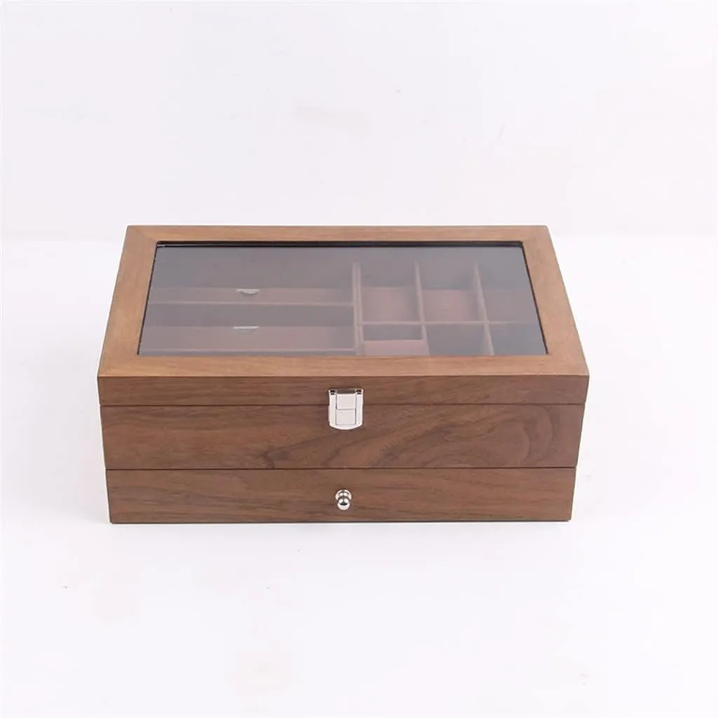 Storage Casket 6 3 Grids Wooden Watch Organizer overtone breach womanhood homework hotel Glass Lock Layer Retro Watch Glasses Jewelry Box Display Case 
