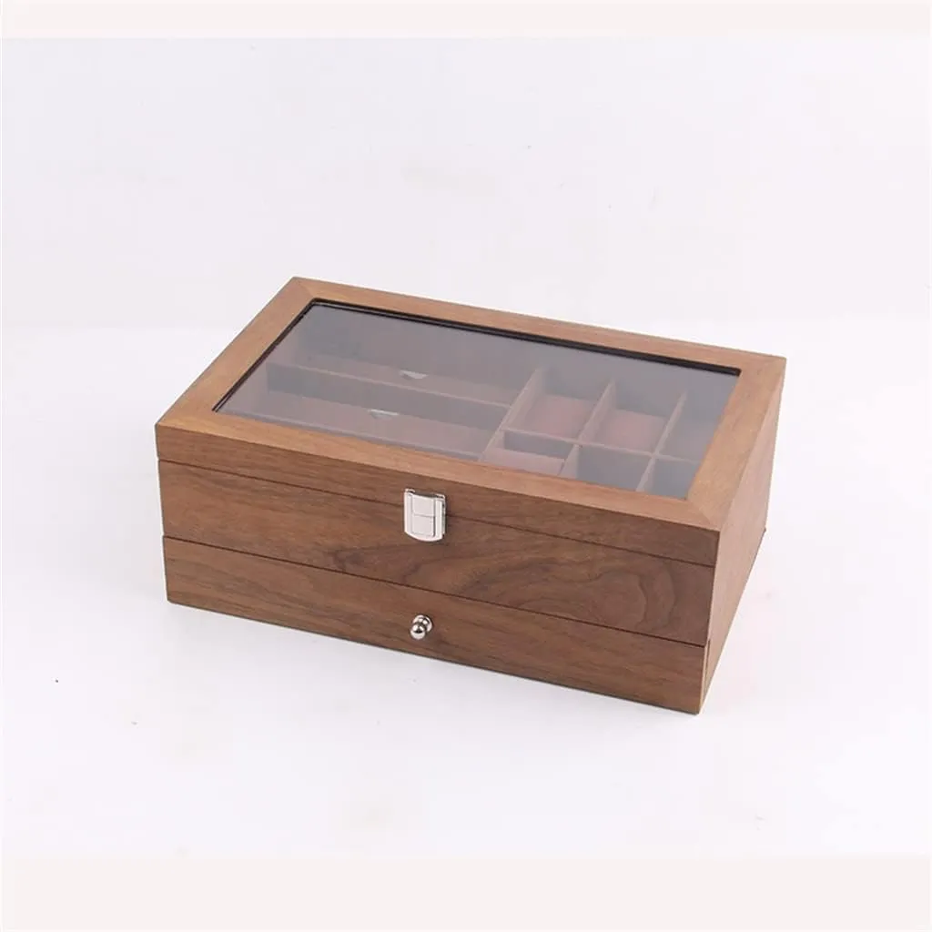 Storage Casket 6 3 Grids Wooden Watch Organizer overtone breach womanhood homework hotel Glass Lock Layer Retro Watch Glasses Jewelry Box Display Case 