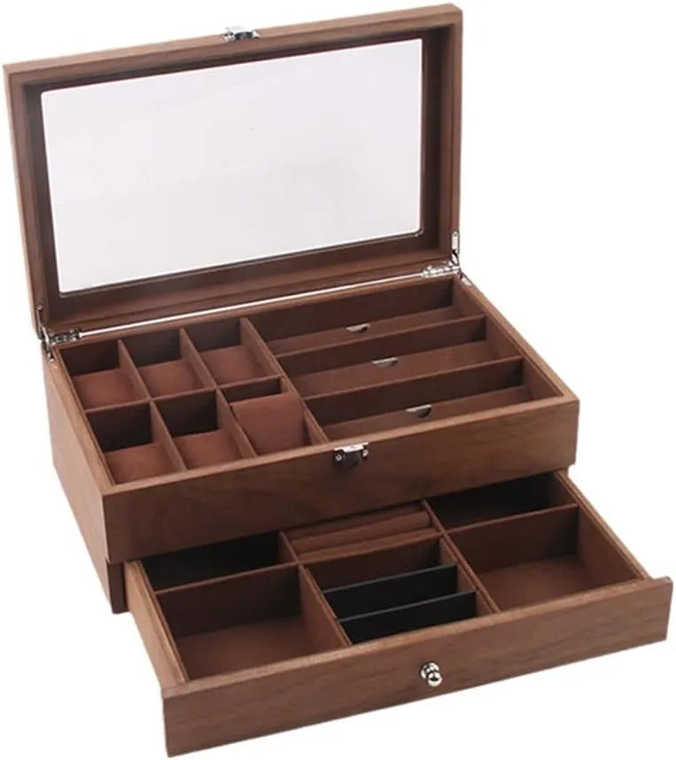 Storage Casket 6 3 Grids Wooden Watch Organizer overtone breach womanhood homework hotel Glass Lock Layer Retro Watch Glasses Jewelry Box Display Case 