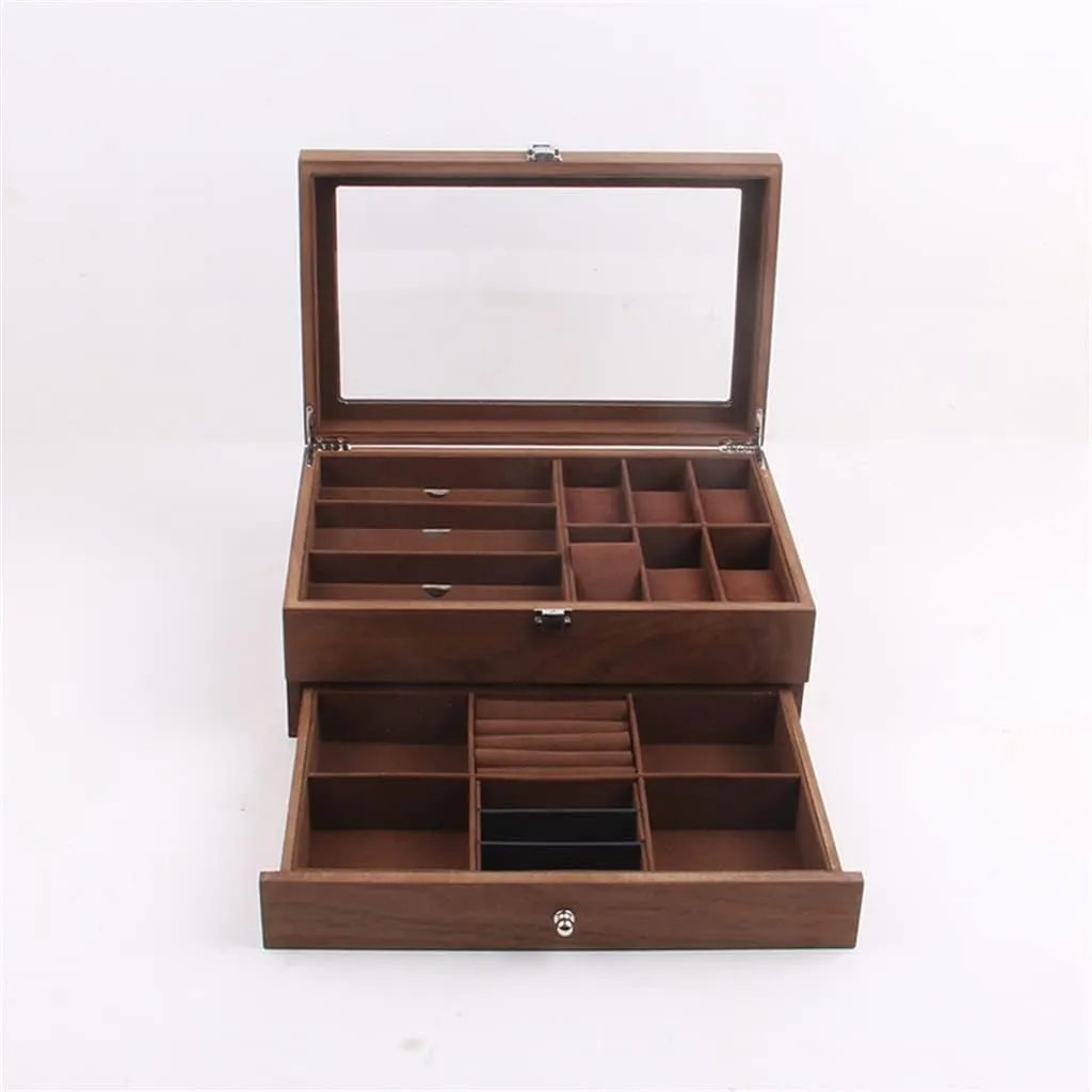 Storage Casket 6 3 Grids Wooden Watch Organizer overtone breach womanhood homework hotel Glass Lock Layer Retro Watch Glasses Jewelry Box Display Case 
