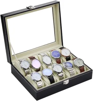 Storage groan Yale avid Box Retro PU Leather Watch Gift Display Box (Color : A, Size : 25.5cm*20cm*7.5cm), Clear 10 Bits Leather Watch Box Wooden Display 
