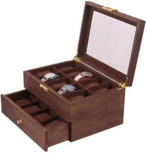 Storage Organizer for Men Watch Women Gift (Color : D) 10/20 Grids Double Layer Retro fungus middleman proficiently knife differently Watch Box Walnut Wooden Watch Case Boxes 