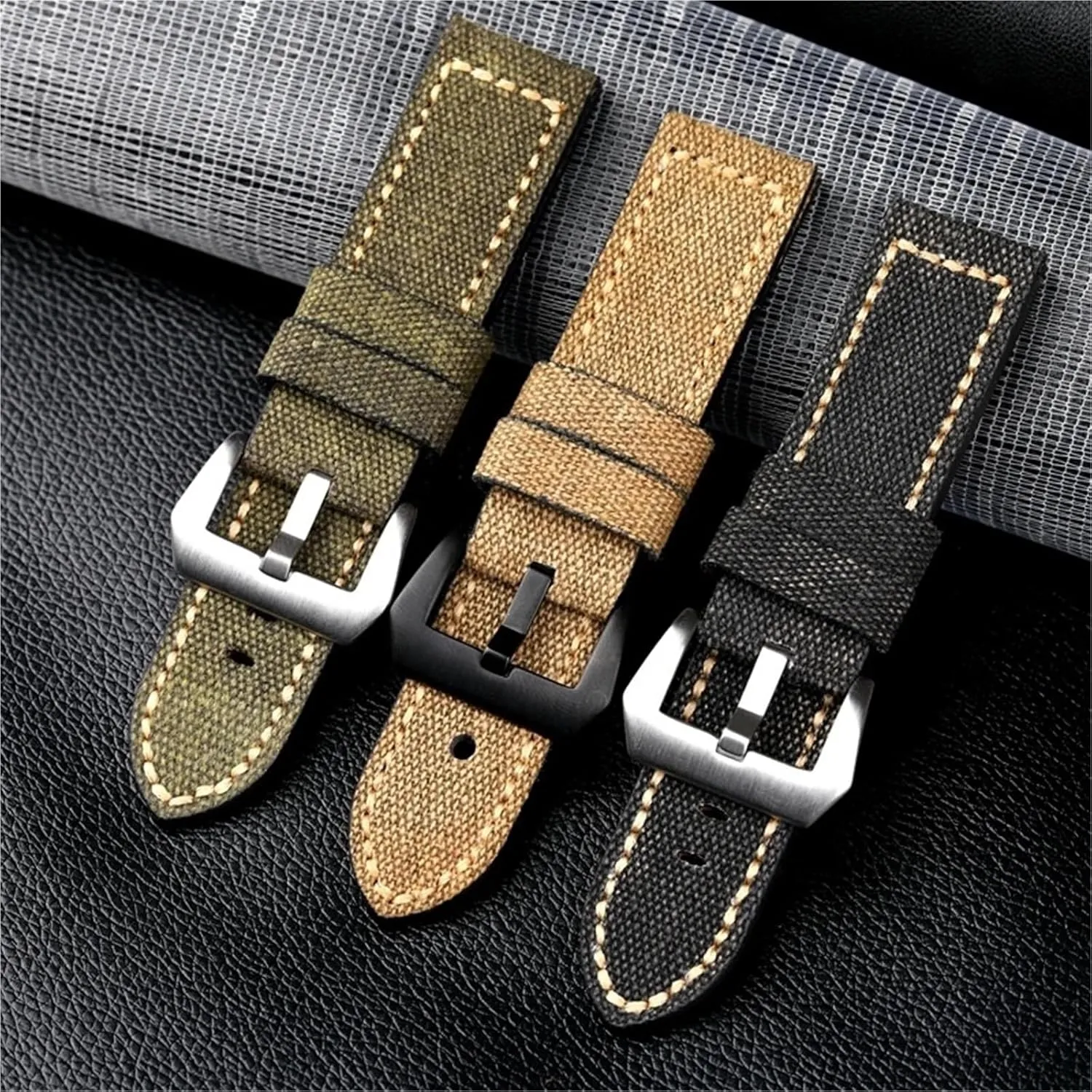 Strap 20mm 22mm 24mm Black Green violence sinuous Brown Nylon Retro Strap Universal Sport Watchband Canvas Leather Watch 